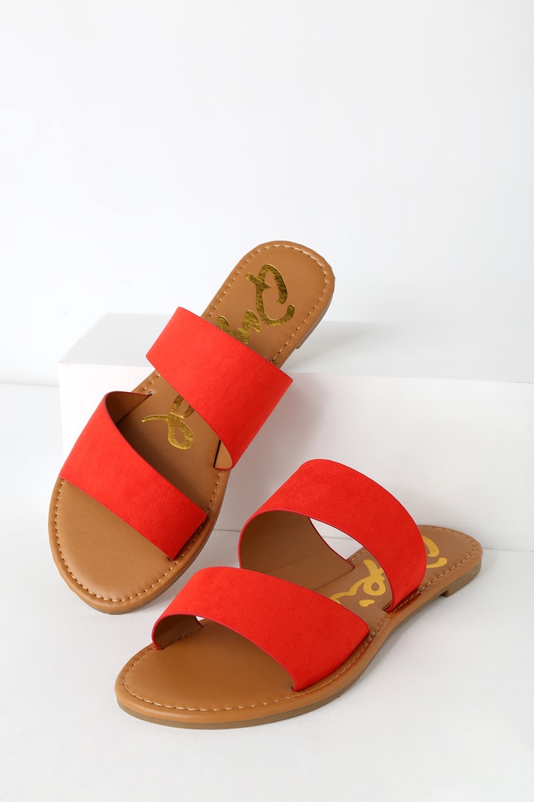 Cute Blood Orange Sandals - Flat Sandals - Orange Slide Sandals - Lulus