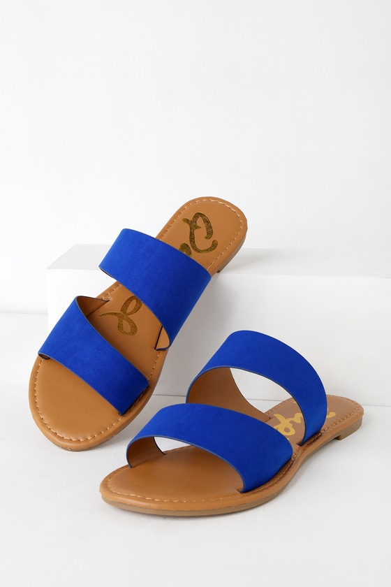 Cute Cobalt Blue Sandals - Flat Sandals - Blue Slide Sandals - Lulus