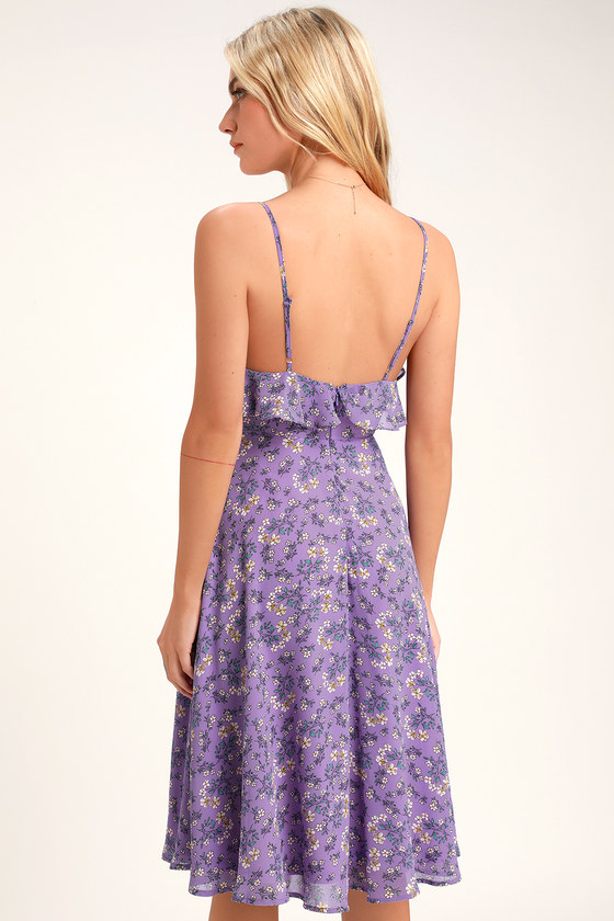 Lovely Floral Dress - Purple Floral Print Dress - Midi Dress