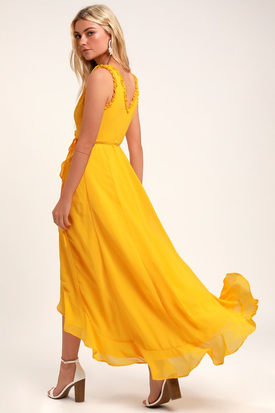Sexy Yellow Maxi - Yellow Wrap Dress - High-Low Wrap Dress - Lulus