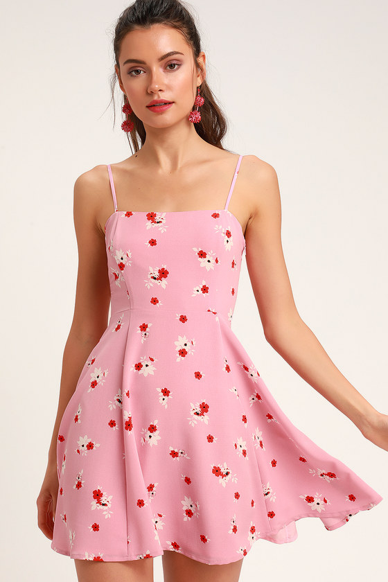 pink floral skater dress