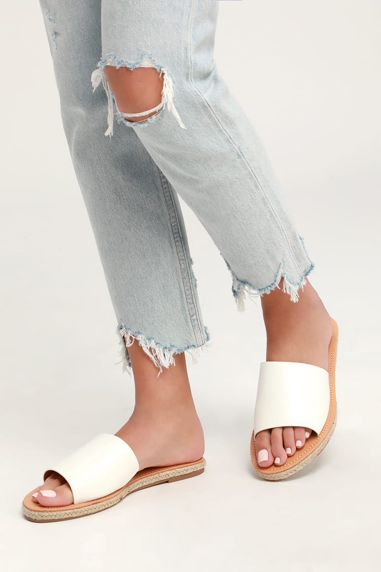 Cute White Sandals - Slide Sandals - Espadrille Sandals - Lulus