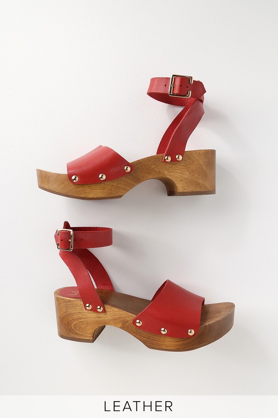 Chic Red Leather Clog Sandals - Open-Toe Clogs - Leather Sandals - Lulus