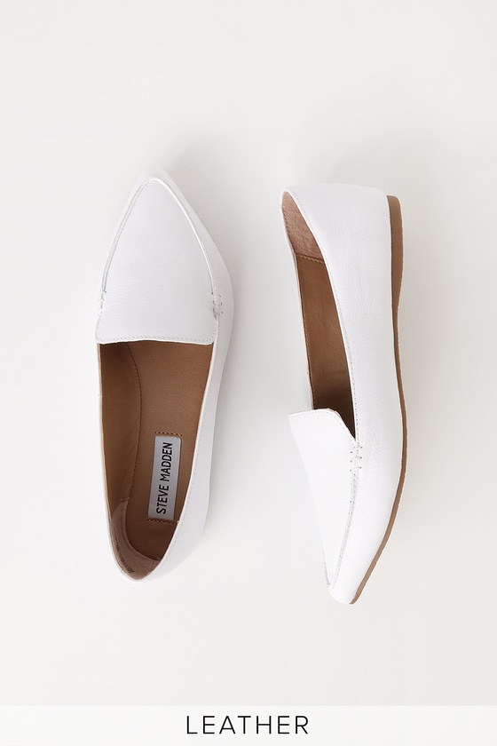 Steve Madden Feather - White Flats - Genuine Leather Flats - Lulus
