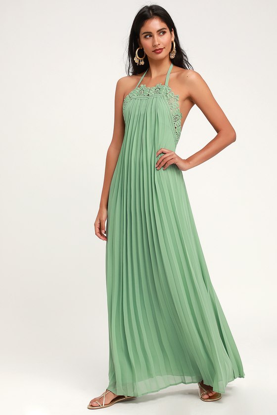 Breezy Sage Green Dress - Lace Dress - Pleated Dress - Maxi Dress