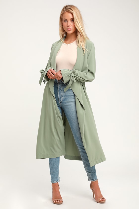 Charlotte Sage Green Long Sleeve Trench Coat