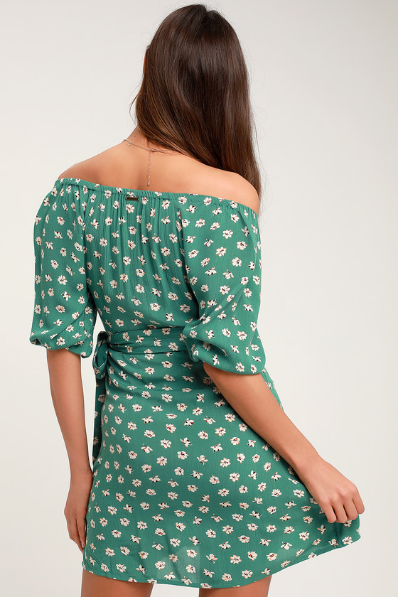 Billabong Best Dressed - Green Floral Print Dress - Wrap Dress - Lulus