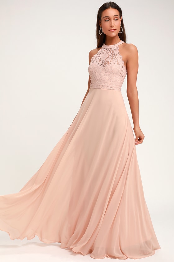 Elegant Maxi Dress - Lace Maxi Dress - Blush Pink Maxi Dress - Lulus