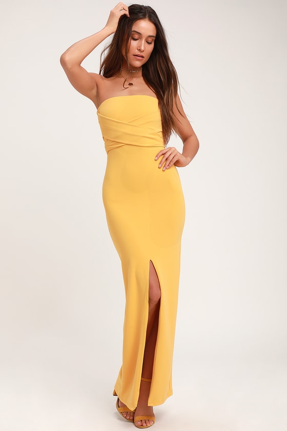 Lovely Golden Yellow Dress - Strapless Dress - Maxi Dress - Gown - Lulus