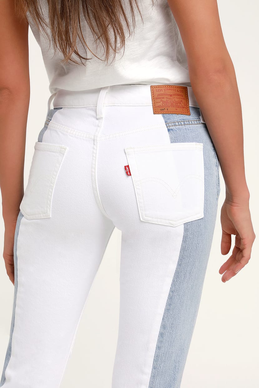 Levi's 501 Taper Light Wash Color Block - Tapered Cropped Jeans - Lulus