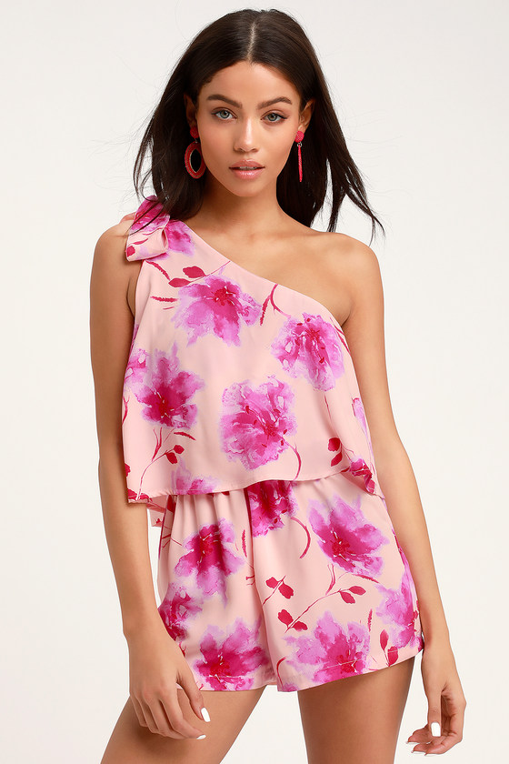 one shoulder floral romper