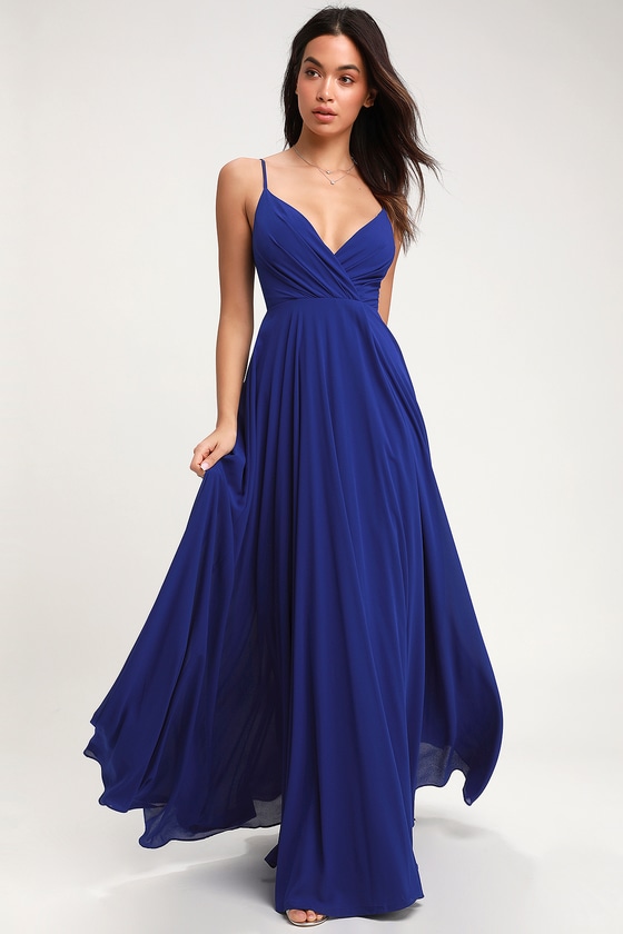 Lovely Royal Blue Maxi Dress - Surplice Bridesmaid Maxi Dress - Lulus