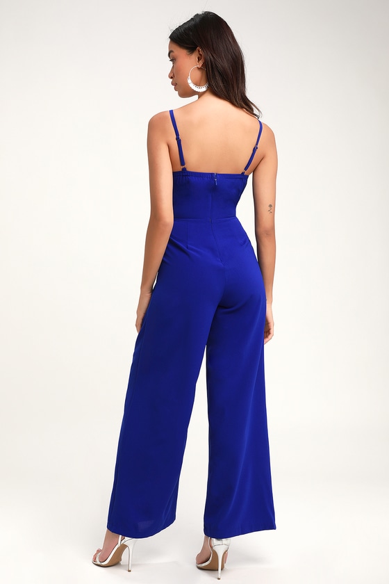 Breezy Royal Blue Jumpsuit - Tie-Front Jumpsuit - Blue Jumpsuit - Lulus