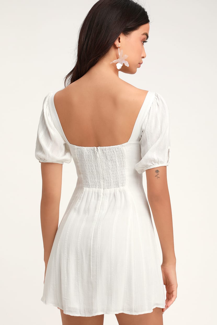 Pretty White Puff Sleeve Dress - LWD - Bustier Dress - Mini Dress - Lulus