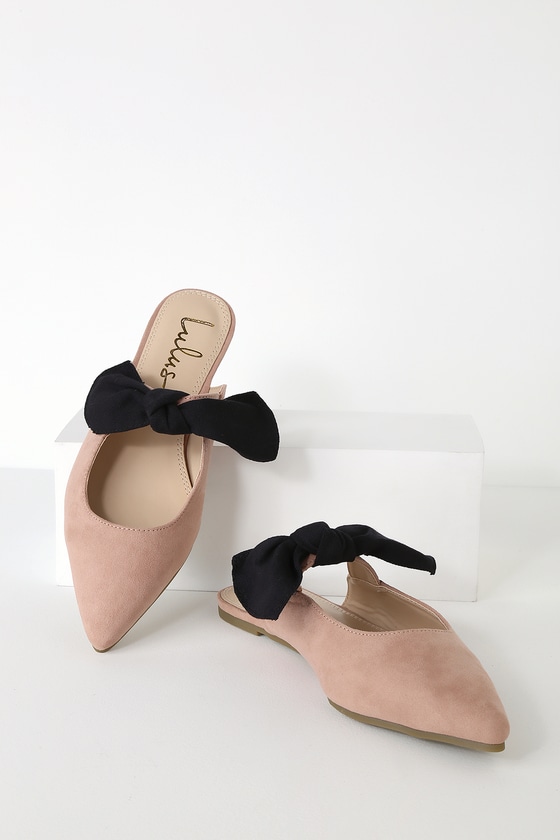 Chic Blush Mules - Pointed-Toe mules - Vegan Suede Bow Mules - Lulus