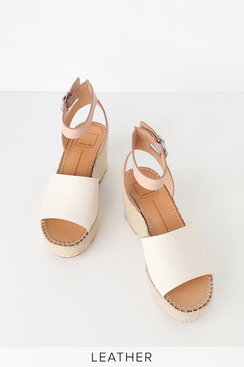 Lesly White and Nude Espadrille Wedges