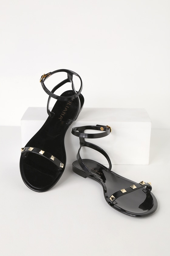 black jelly thong sandals