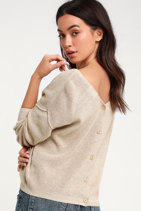 Olive + Oak Jaslyn - Button Back Sweater - Beige Knit Sweater - Lulus
