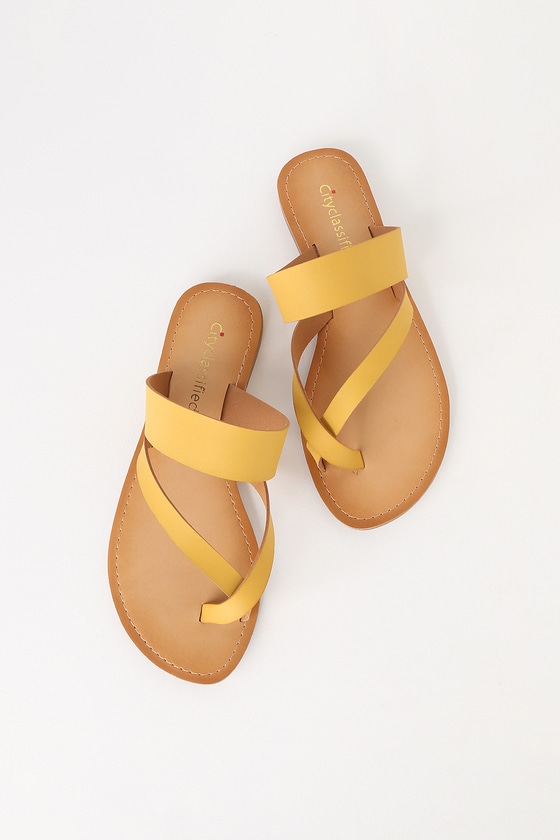 mustard color flip flops