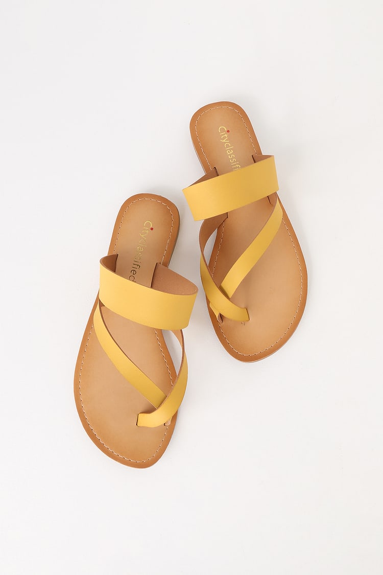Cute Mustard Sandals - Yellow Flat Sandals - Toe-Thong Sandals - Lulus