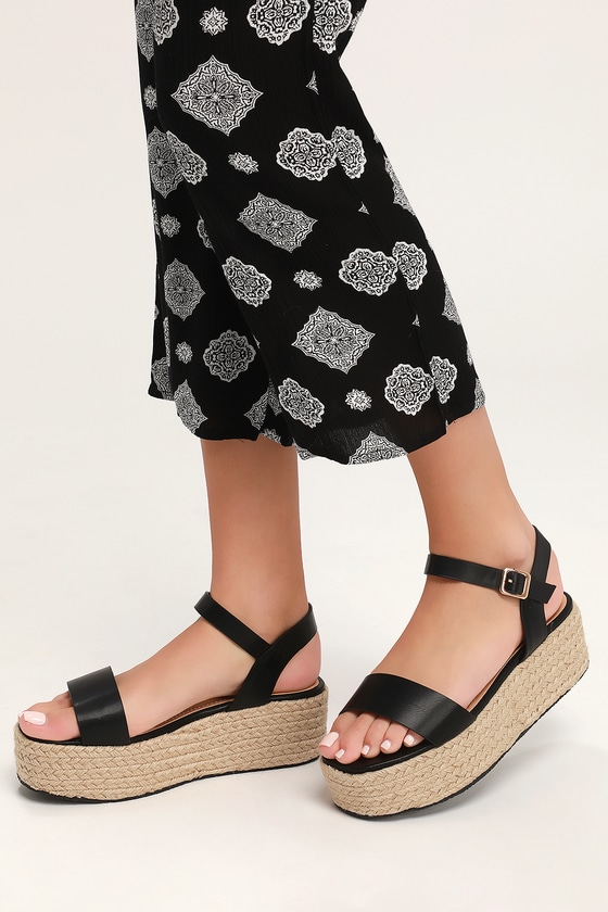 Cute Black Sandals - Espadrille Sandals - Flatform Sandals - Lulus