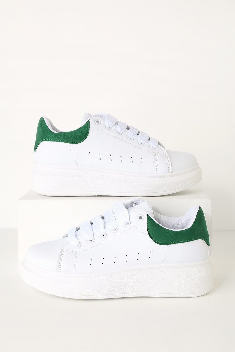 Trendy White and Green Sneakers - Platform Sneakers - Sneaks - Lulus