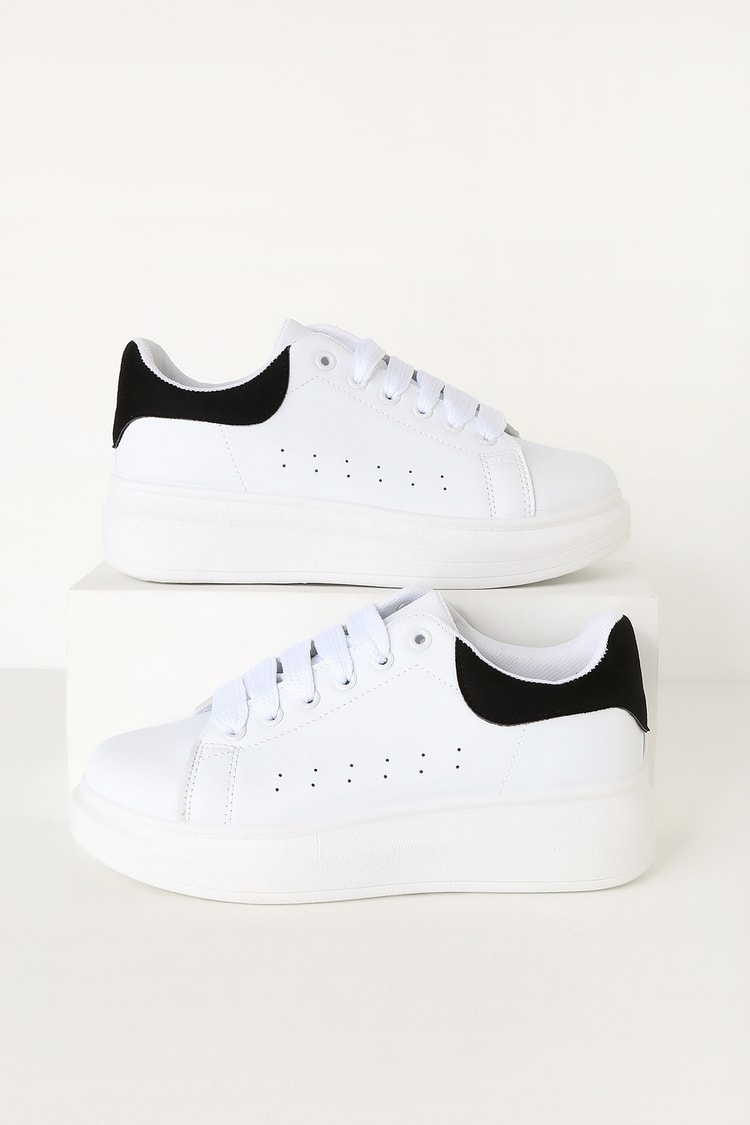 Trendy White and Black Sneakers - Platform Sneakers - Sneaks - Lulus