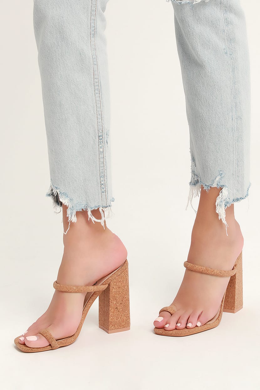 Sexy Cork Heels - Toe Loop Heels - Slide On Heels - Block Heels - Lulus
