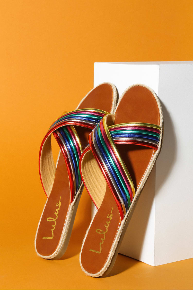 Cute Rainbow Slide Sandals - Espadrille Slides - Vegan Slides - Lulus