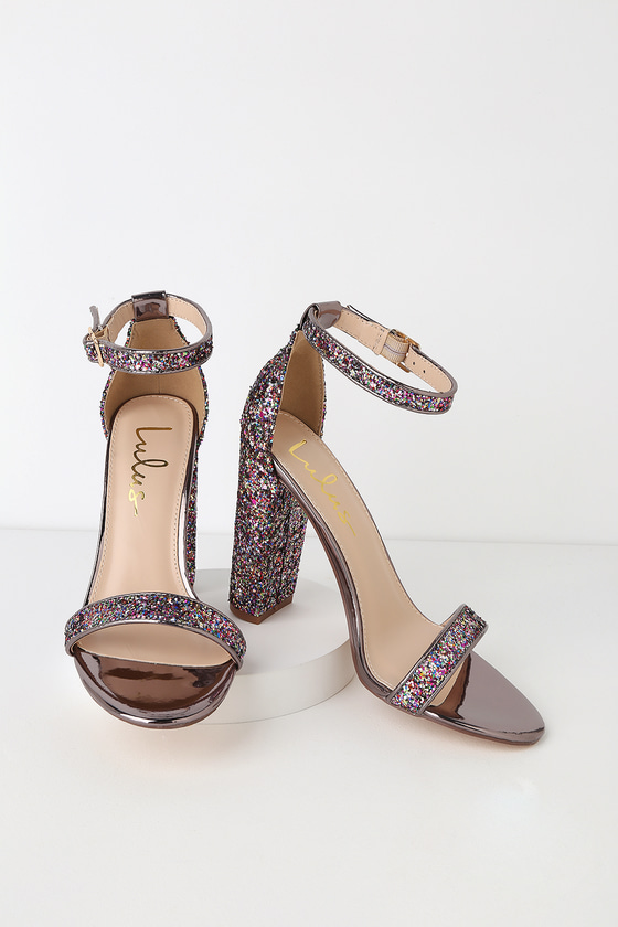 multicolor glitter heels
