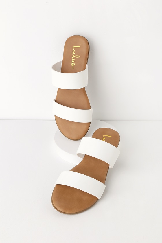 Cute White Slide Sandals - Vegan Leather Slide Sandals - Lulus