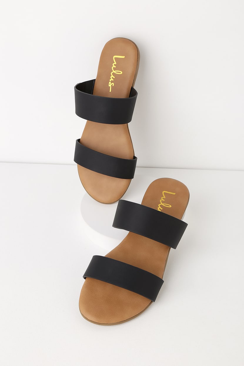 Cute Black Slide Sandals - Vegan Leather Slide Sandals - Lulus