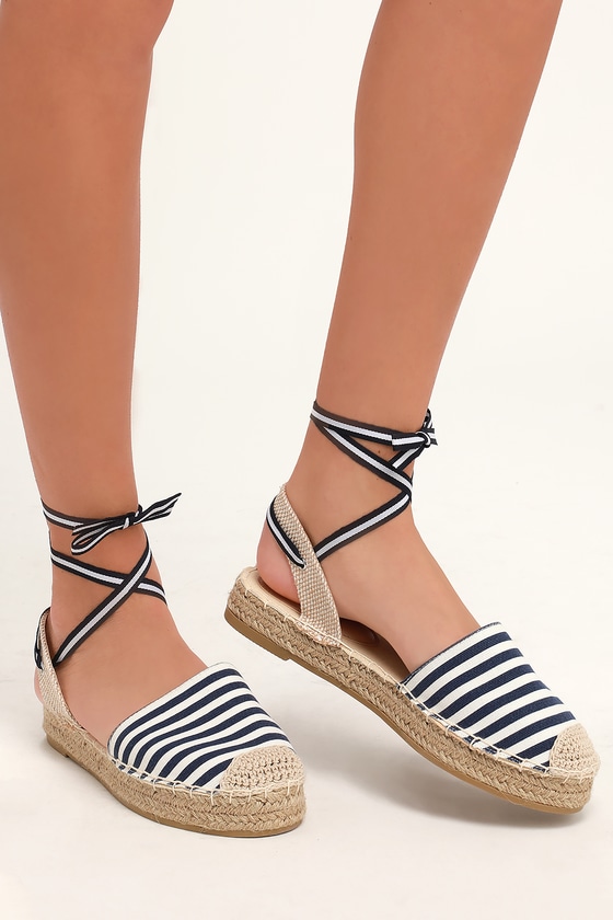 Cute Navy and White Espadrilles - Striped Espadrilles - Flats - Lulus