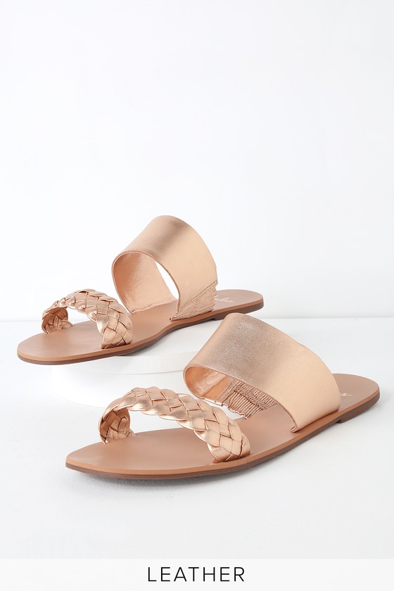 rose gold slip on sandals
