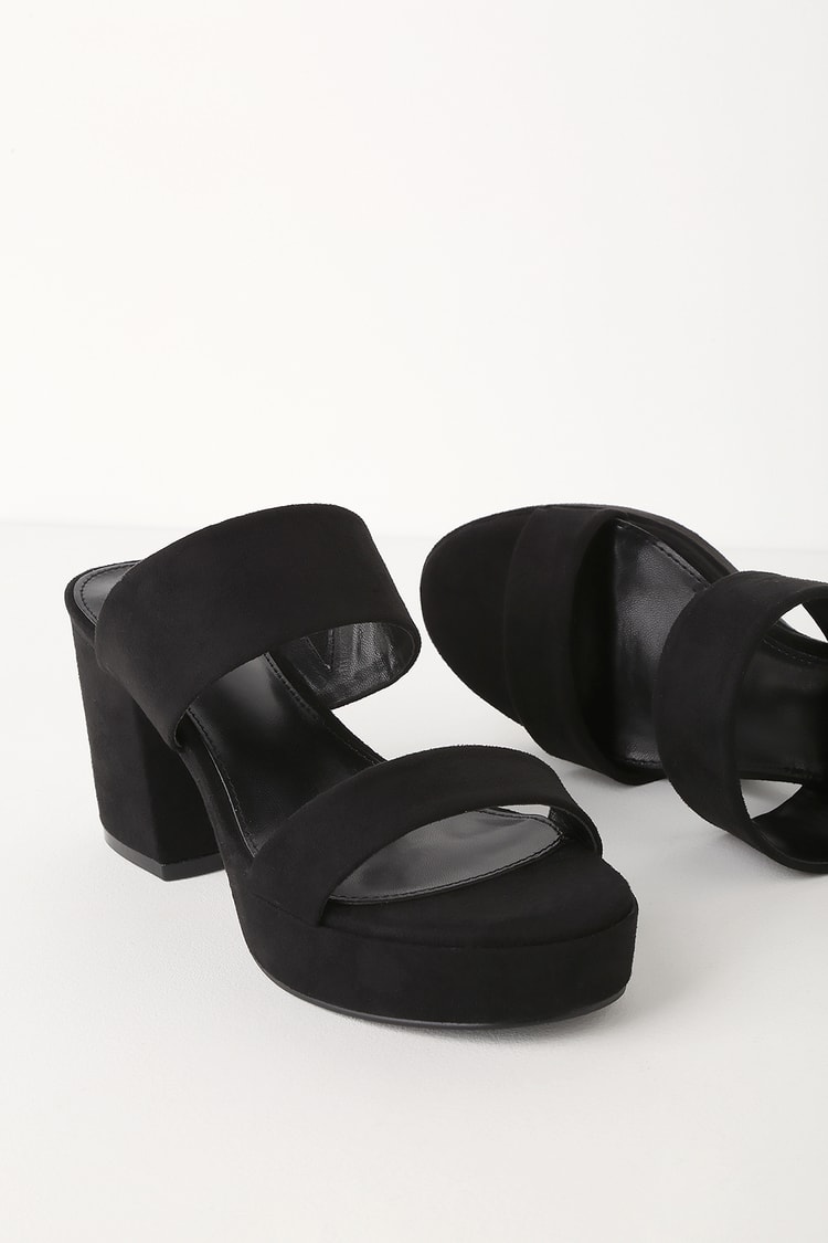Chic Black Heels - Vegan Suede Platform Mules - Platform Heels - Lulus
