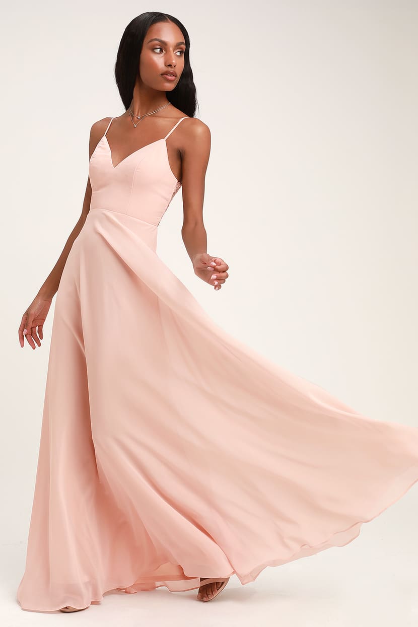 Glam Blush Pink Dress - Lace Maxi Dress - Button Back Maxi Dress - Lulus
