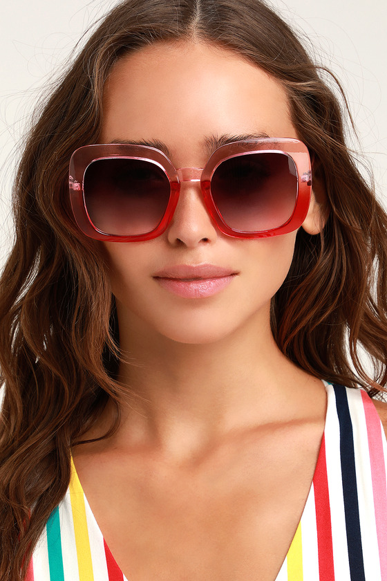 Cute Pink Square Sunglasses - Pink to Red Ombre Sunglasses - Lulus