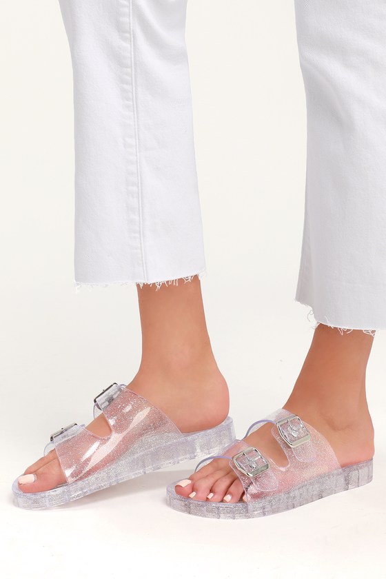 clear sparkly slides