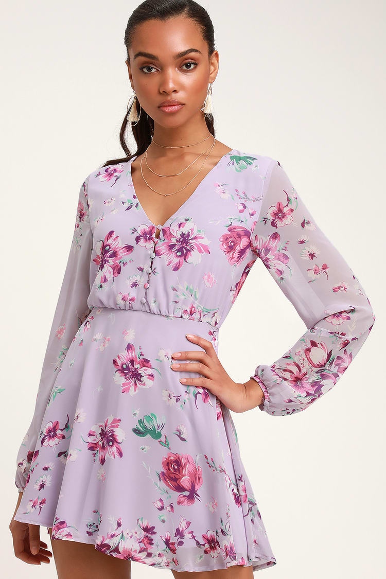 Cute Lavender Skater Dress - Floral Print Dress - Skater Dress - Lulus
