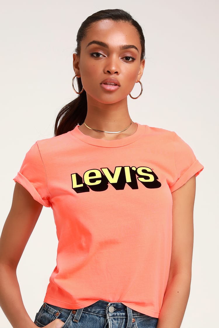 Levi's Graphic Surf Tee - Bright Coral Tee - Graphic Tee Shirt - Lulus