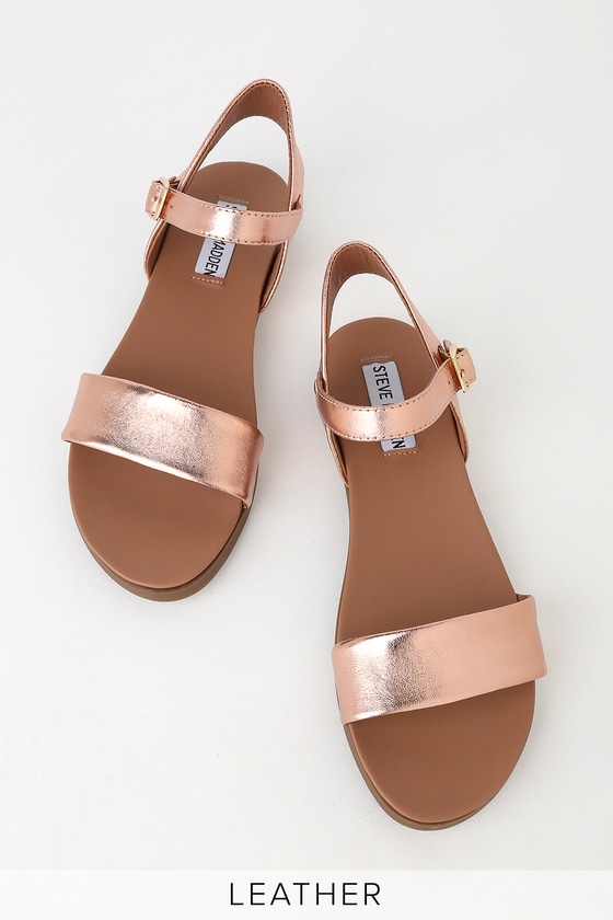 Steve Madden Dina - Rose Gold Flat Sandals - Leather Sandals - Lulus