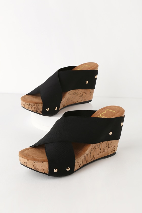 Chic Black Wedges - Black Cork Wedge Sandals - Cork Sandals - Lulus