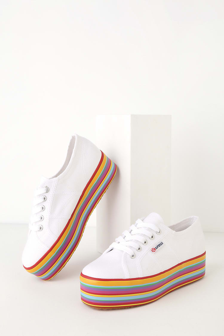 Superga 2790 COTW - White Multi Sneakers - Rainbow Platform Shoes - Lulus