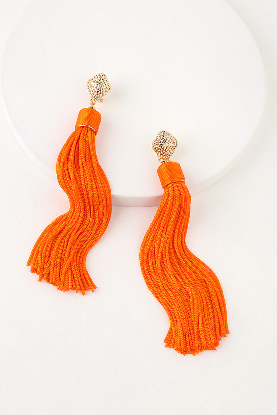 orange tassel earrings