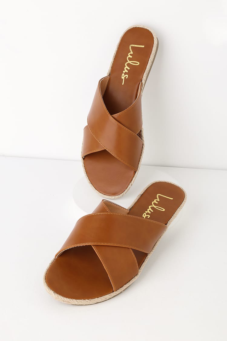 Brown Sandals - Tan Sandals - Flat Sandals - Espadrille Slides - Lulus