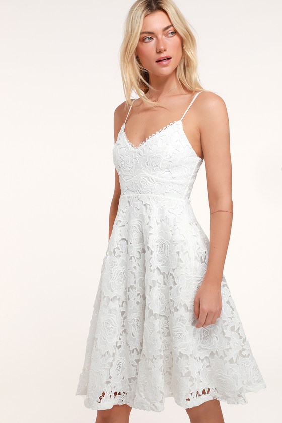 White Dress - Floral Lace Dress - Lace Dress Pockets - Lulus