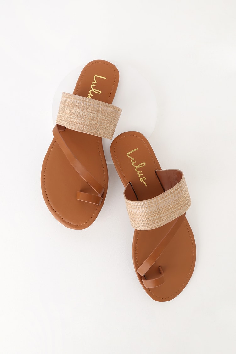 Cute Natural Tan Sandals - Flat Sandals - Woven Sandals - Lulus
