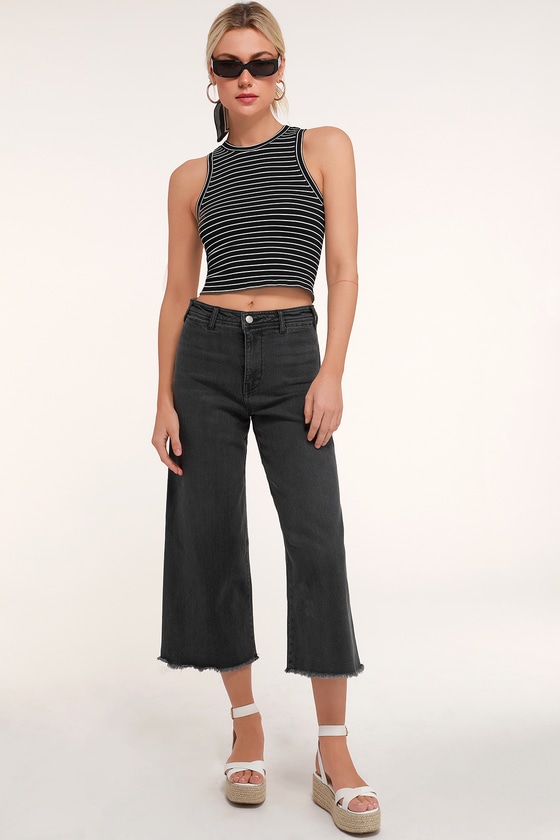 washed black wide leg jeans