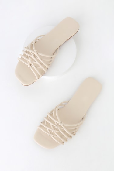 Cute Cream Slide Sandals - Strappy Sandals - Knotted Sandals - Lulus