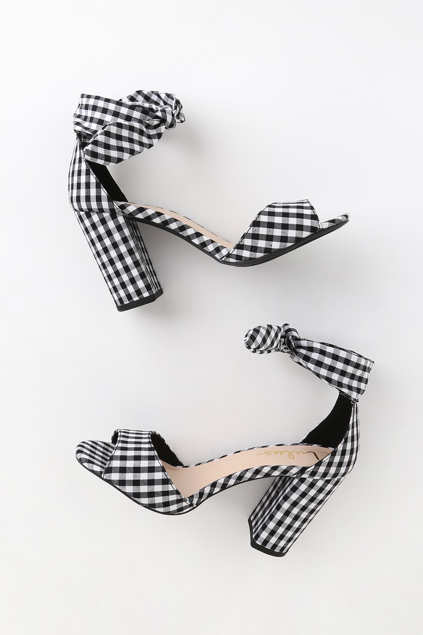 Cute Black and White Gingham Heels - Tying Ankle Strap Heels - Lulus
